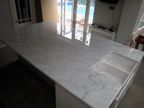 Carrara Marble kitchen island in Epsom