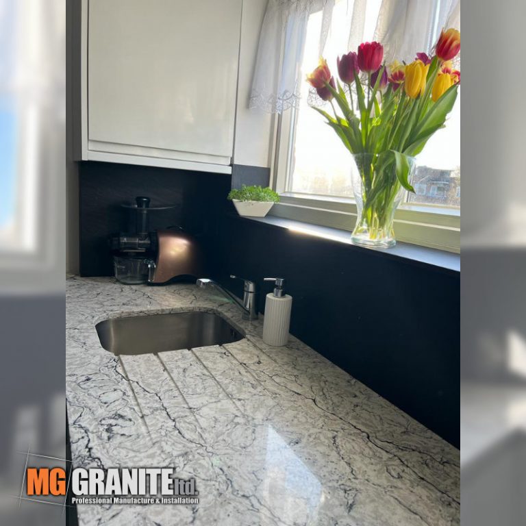 Atlantic Black Quartz kitchen worktops in Barnes MG Granite Ltd