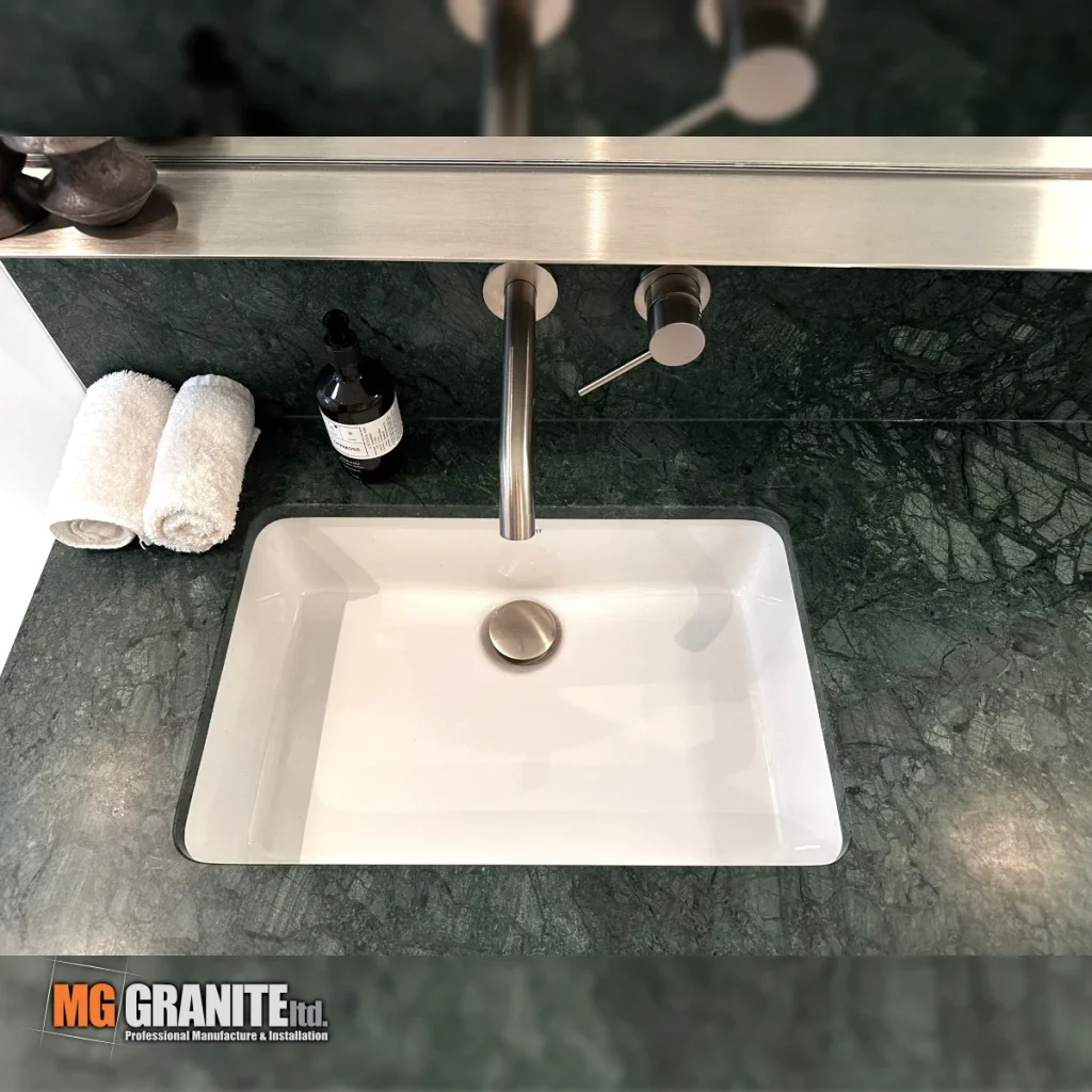 Marble Bathroom bespoke sink cut out - Verde Guatemala Marble