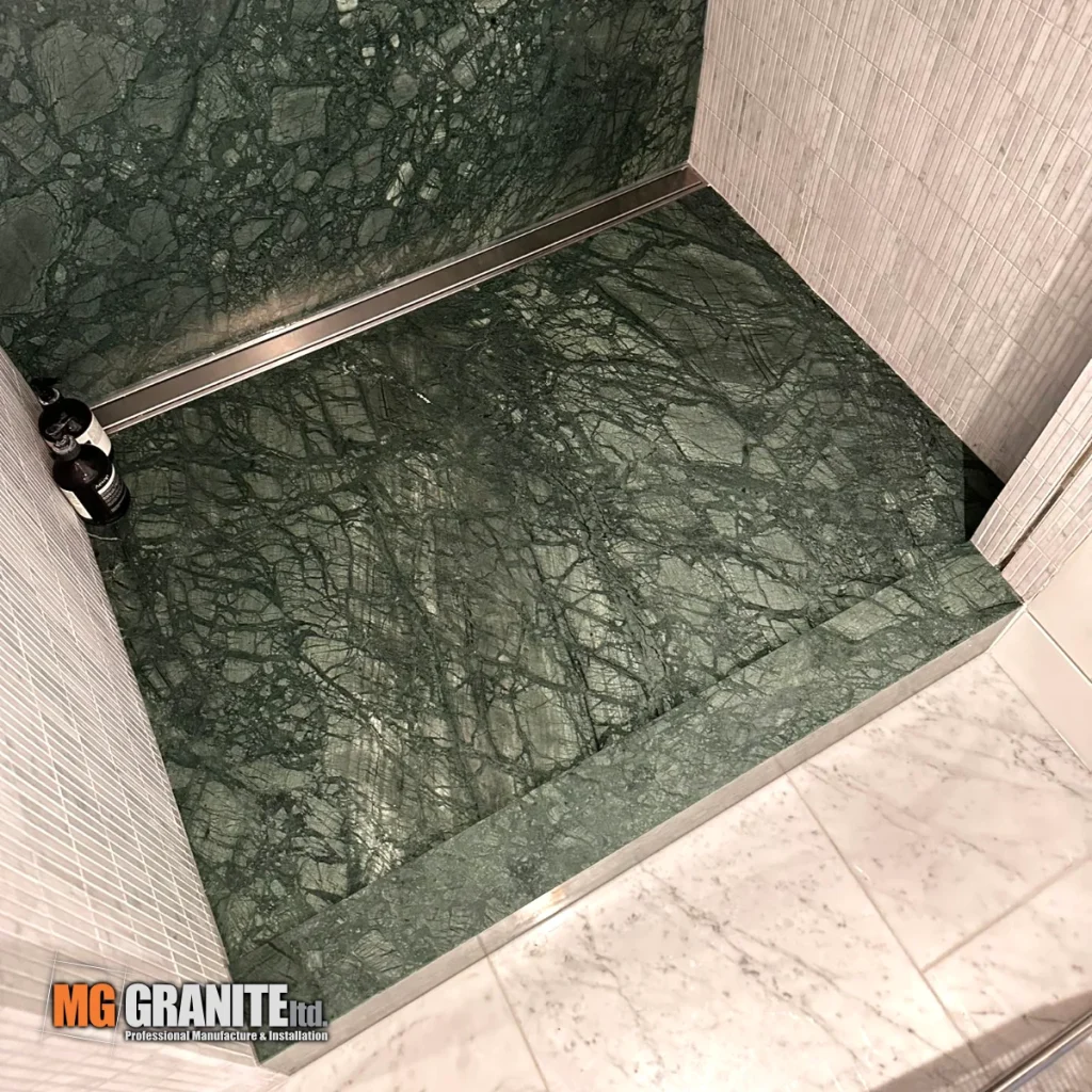 Marble Bathroom bespoke shower tray - Verde Guatemala Marble