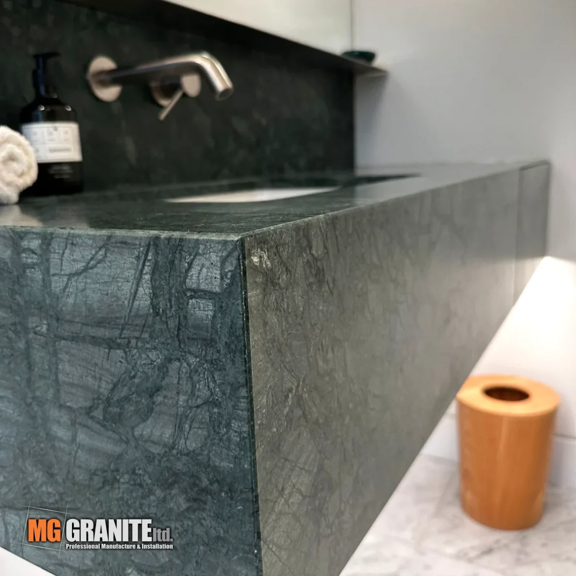 Marble Bathroom cabinet with drawers - Verde Guatemala Marble