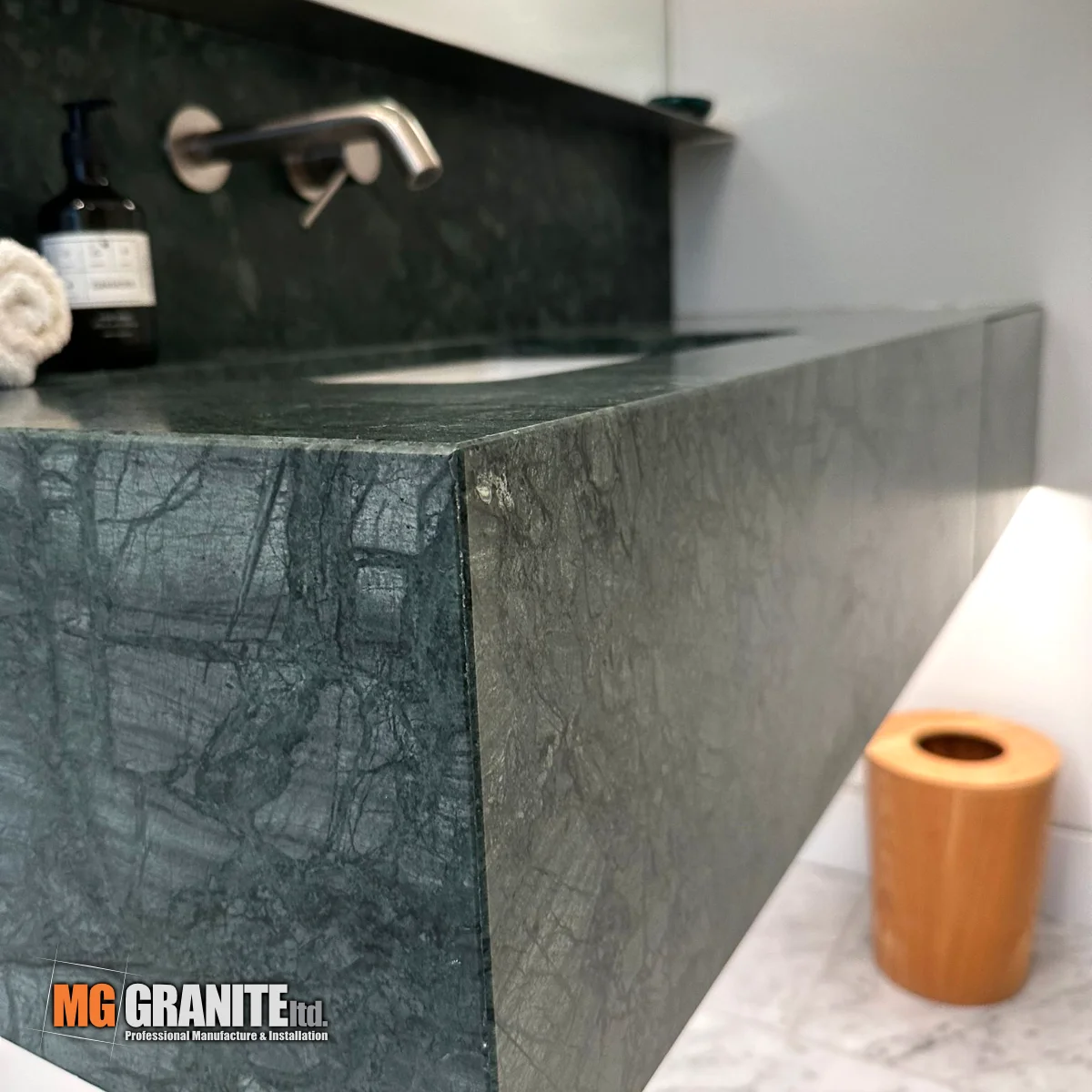 Marble Bathroom cabinet with drawers - Verde Guatemala Marble