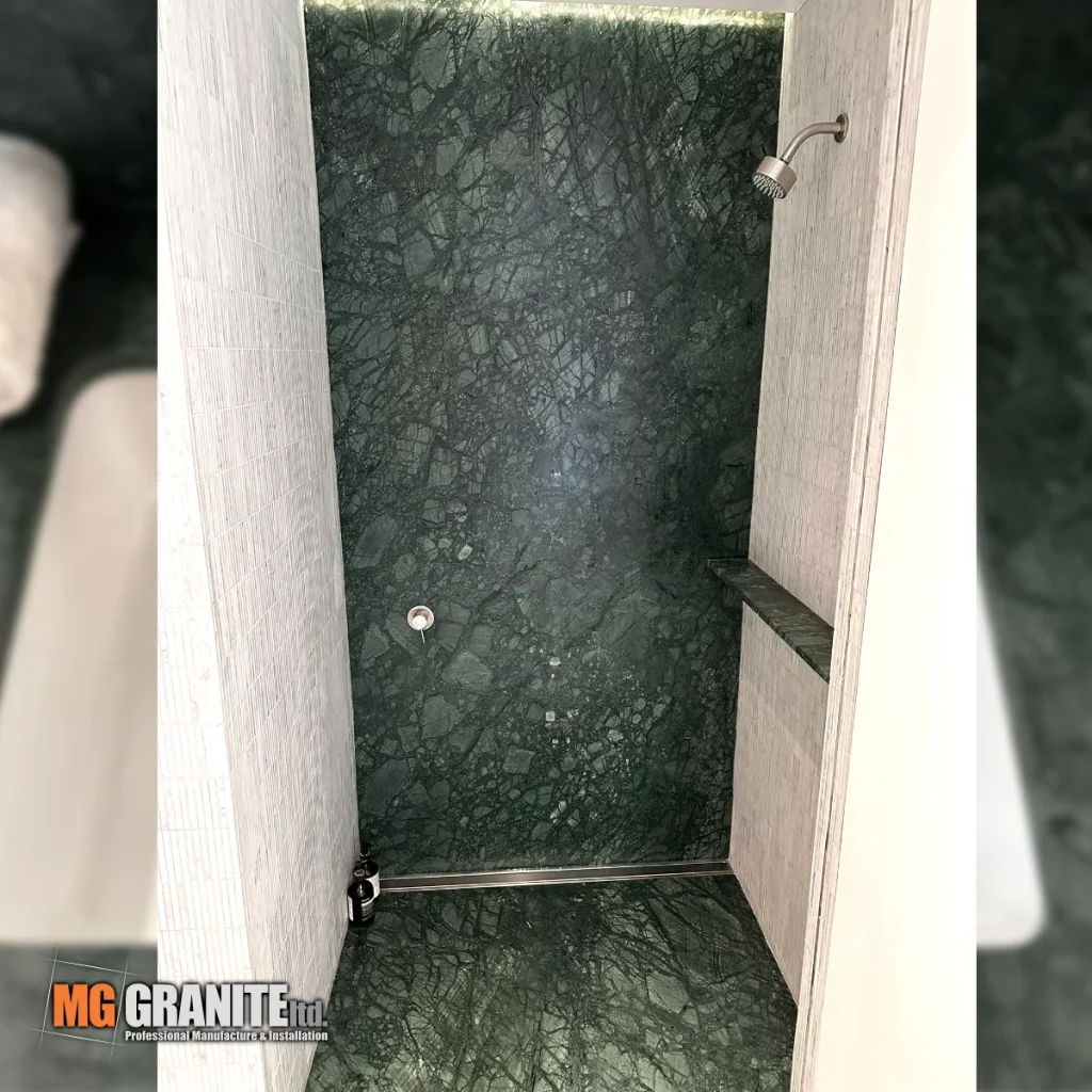 Marble Bathroom shower with Verde Guatemala Marble