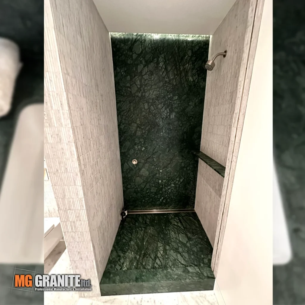 Marble Bathroom shower with Verde Guatemala Marble