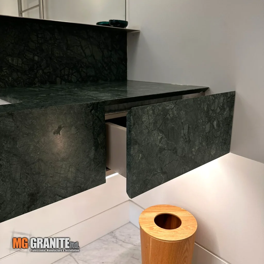 Marble Bathroom cabinet with drawers Verde Guatemala Marble