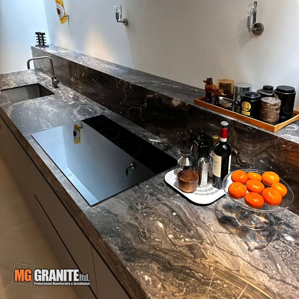Grigio Orobico Marble kitchen worktop wiht hob and sink cut outs in London