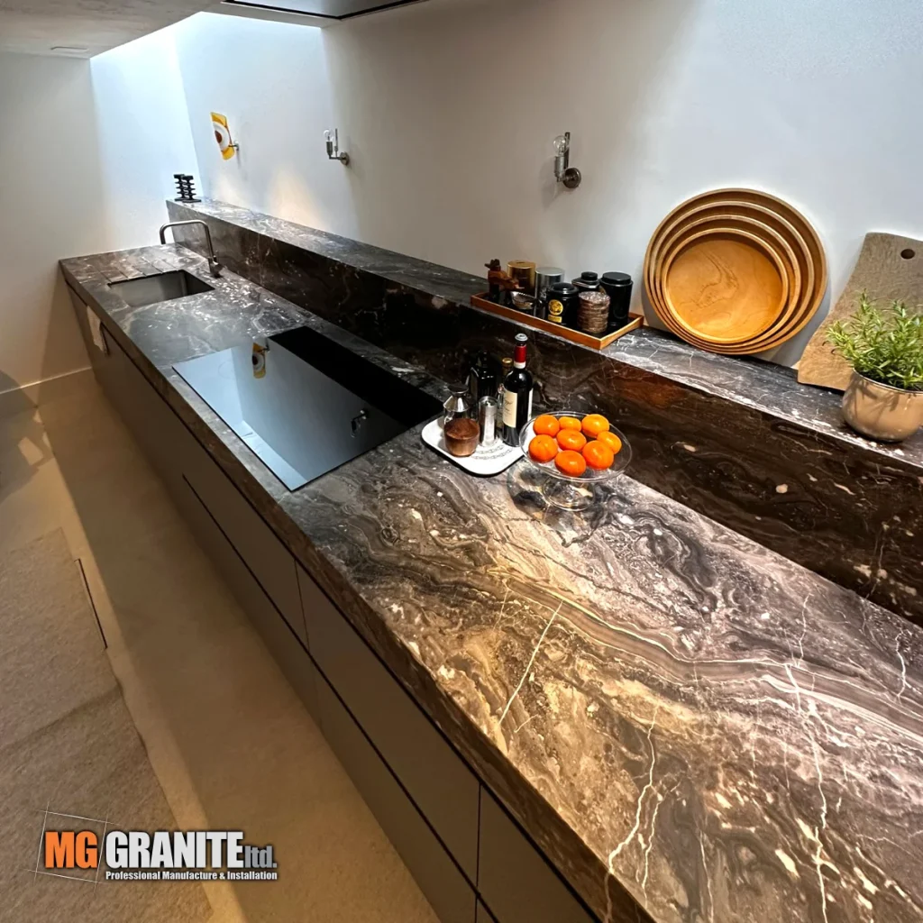 Grigio Orobico Marble kitchen worktop wiht upstands in London