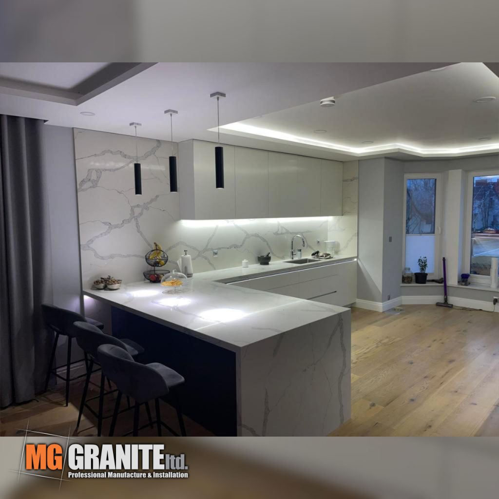White Quartz with Grey Vein 20mm MG Granite Ltd